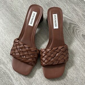 Steve Madden Sandals Slide Women Size 6.5 Brown Palas Braided Square Toe